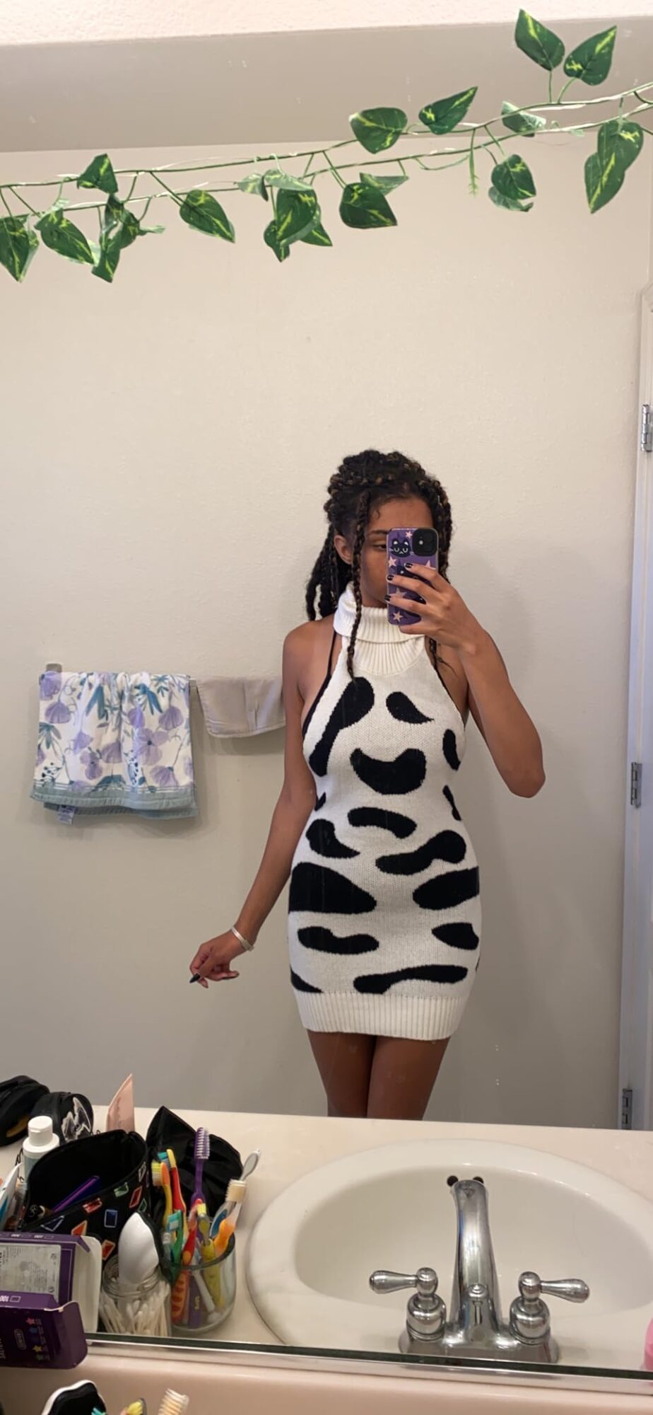 Sexy Backless Halter Turtleneck Virgin Killer Cow Print Sweater photo review