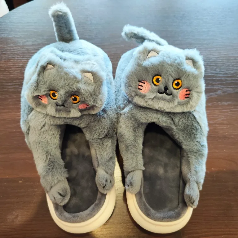 Kawaii Cat with Tail Plush Slippers photo review