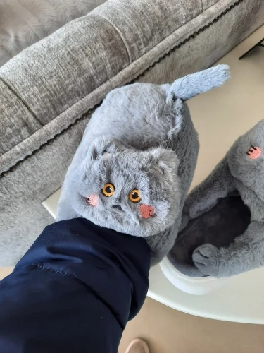 Kawaii Cat with Tail Plush Slippers photo review