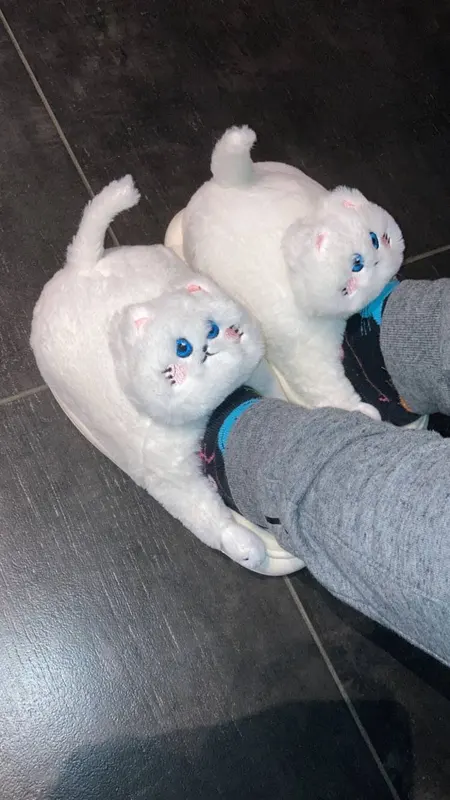 Kawaii Cat with Tail Plush Slippers photo review