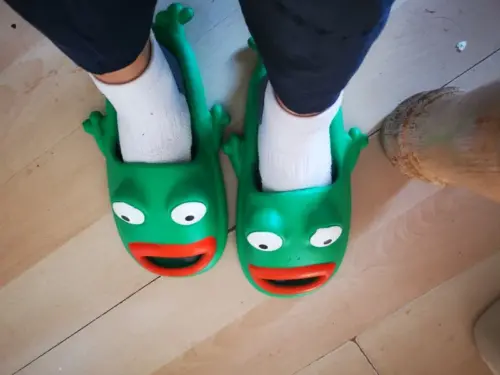 Kawaii Big Eyed Frog Slippers photo review