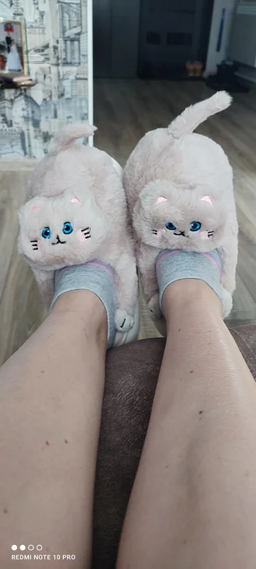 Kawaii Cat with Tail Plush Slippers photo review