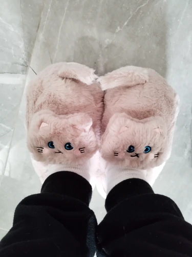 Kawaii Cat with Tail Plush Slippers photo review