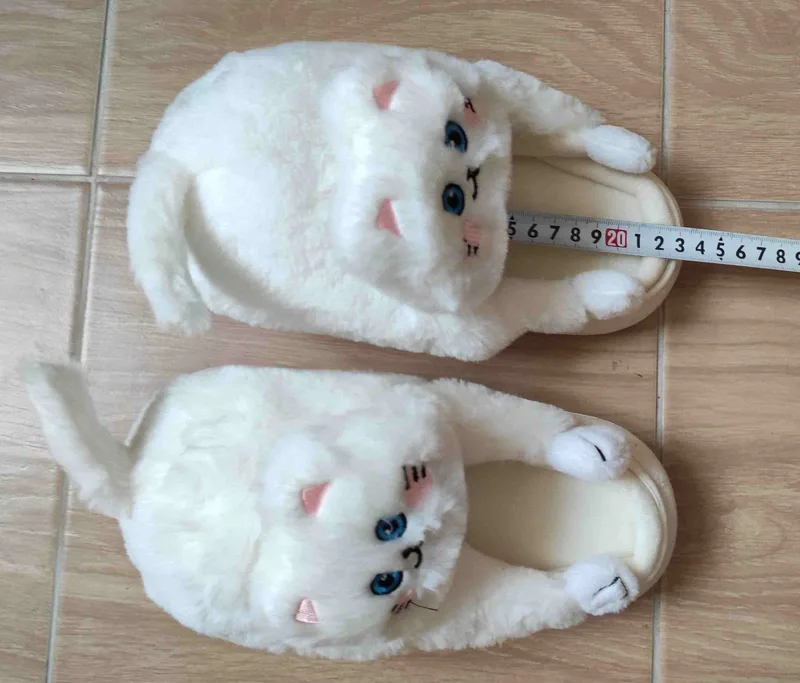 Kawaii Cat with Tail Plush Slippers photo review