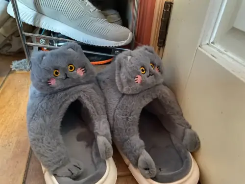 Kawaii Cat with Tail Plush Slippers photo review