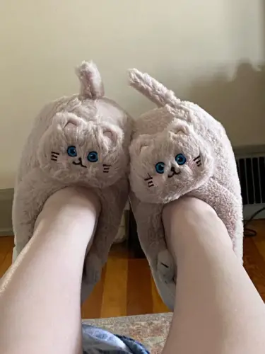 Kawaii Cat with Tail Plush Slippers photo review