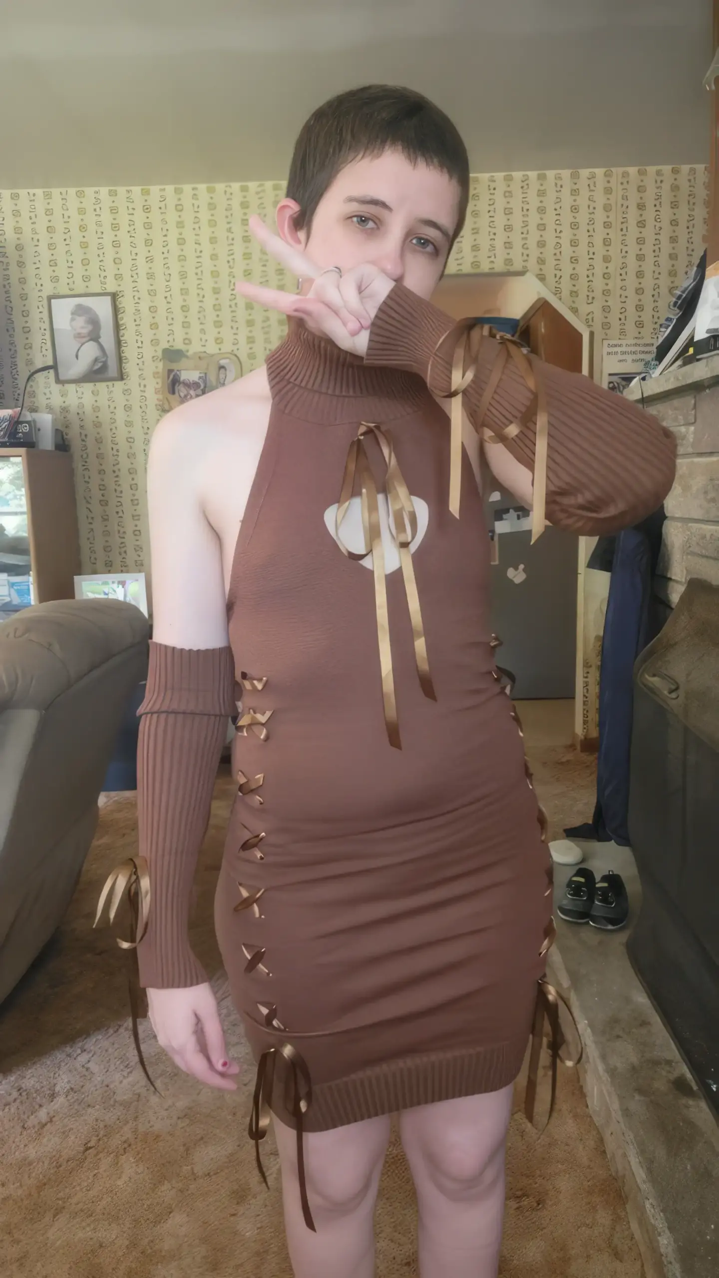 Sexy Backless Sweater Virgin Killer Dress with Open Chest and Ribbon Straps photo review