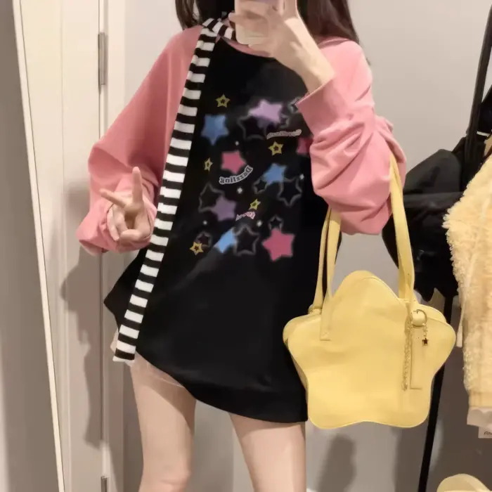 Pastel Goth Colorful Stars Oversized Sweatshirt