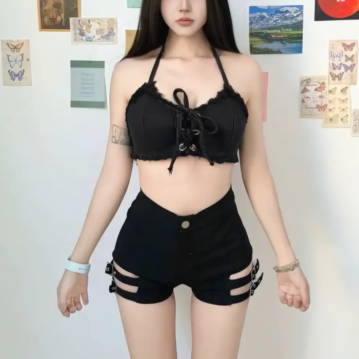 Cute Goth Lace Top & Strap Shorts Costume