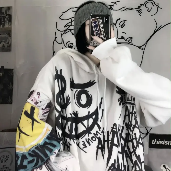 Cute Goth Cartoon Style Oversized Hoodie