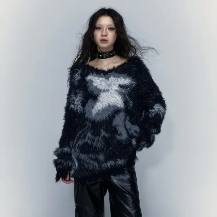 Cute Goth Abstract Pattern Mohair Sweater