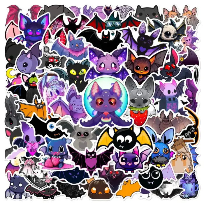 Cute Goth Cartoon Style Bat Monsters Stickers 10/30/60Pcs