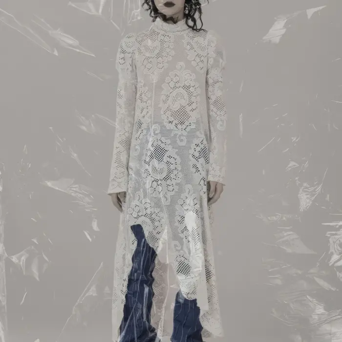Pastel Goth Embroidered See-Through Long Dress