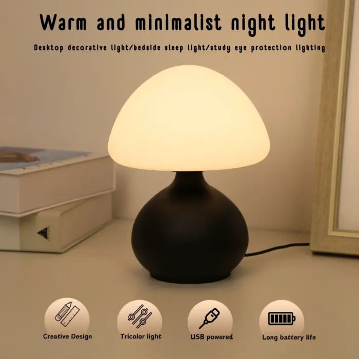 Modern USB-Powered Mushroom Table Lamp