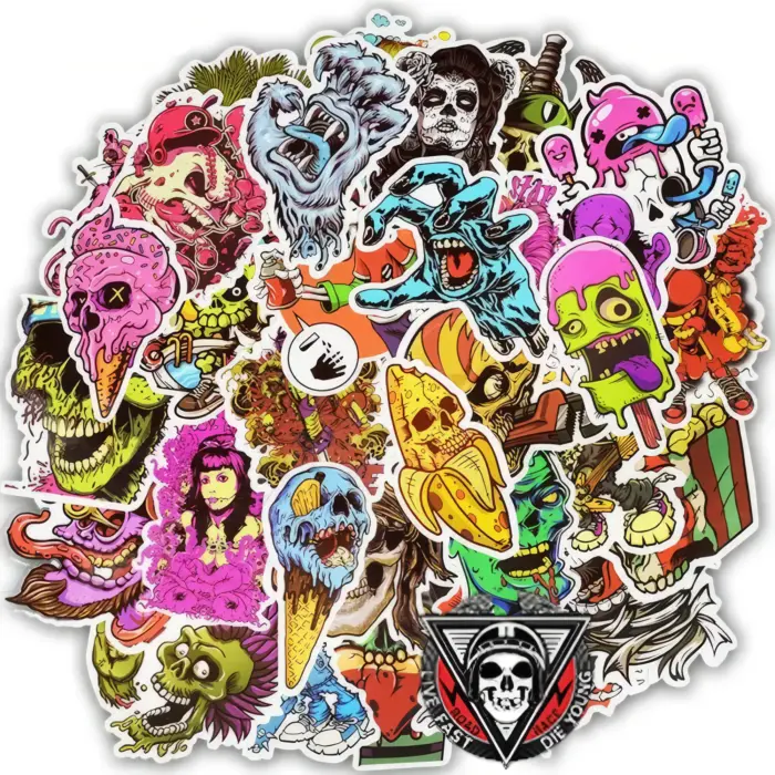 Cute Goth Cartoon Style Scary Monsters Stickers 50Pcs
