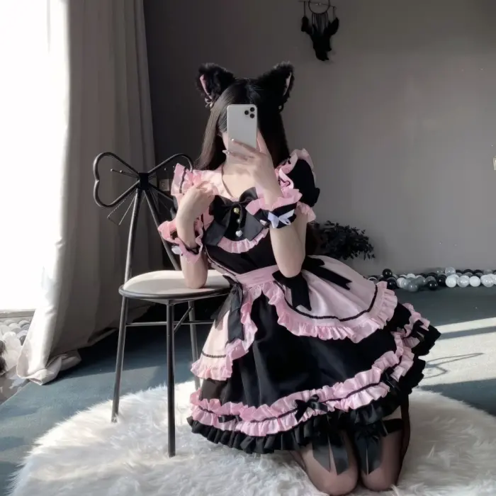 Pastel Goth Pink Puff Sleeve Dress