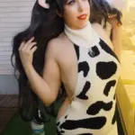 Sexy Backless Halter Turtleneck Virgin Killer Cow Print Sweater photo review