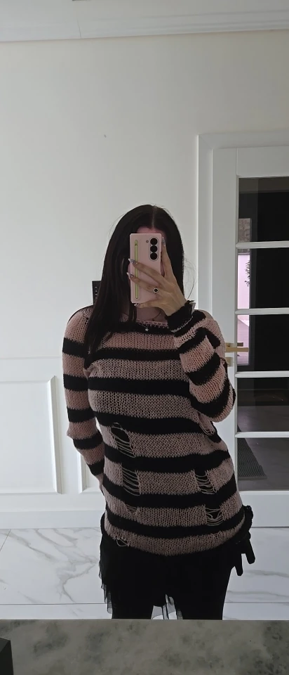 Pastel Goth Striped Purple Sweater Dress photo review